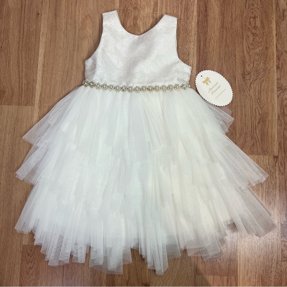 American Princess Lace Tulle Gem Flower Girl Dress NWT